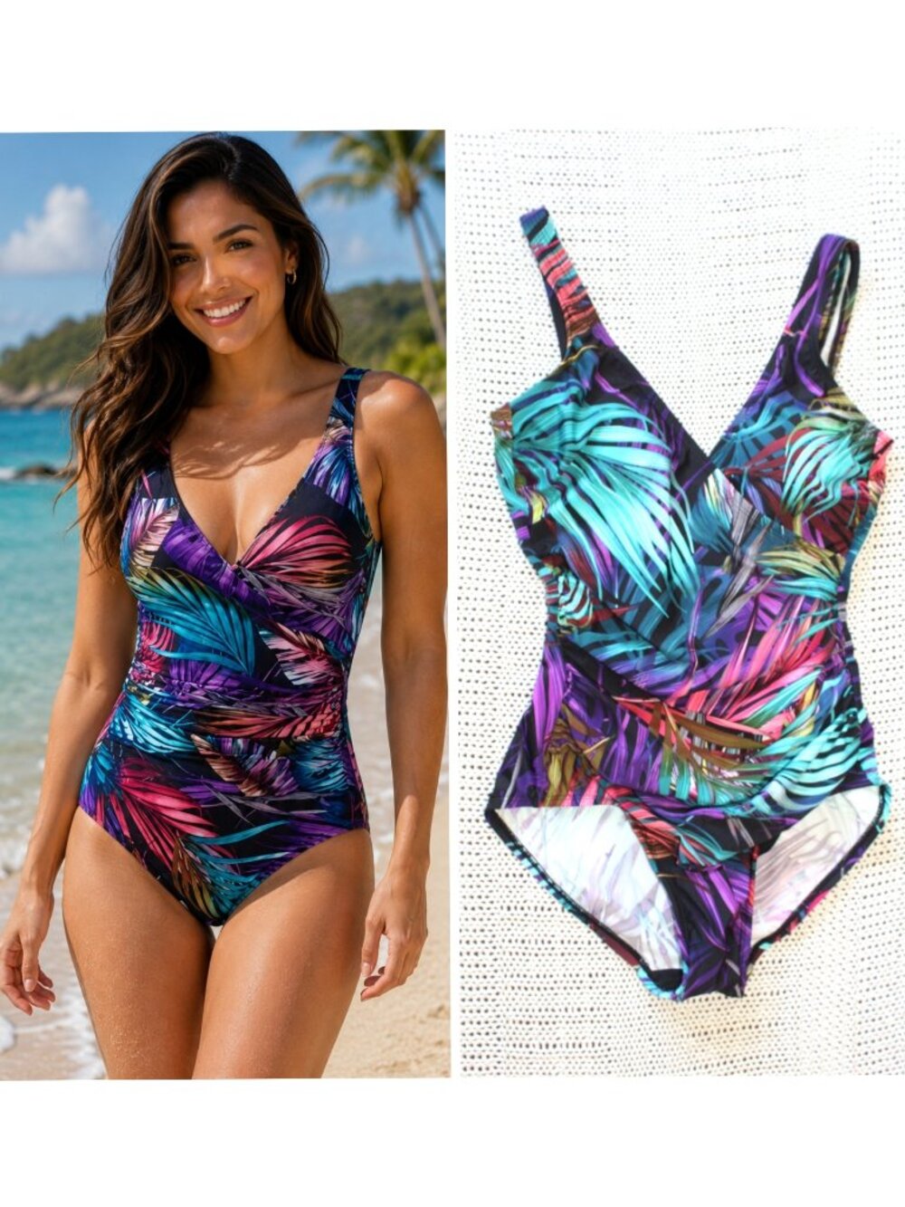 NWT Miradonna Miraclesuit Women's Mystical Palms Size 6 One Piece Swimsuit Beach